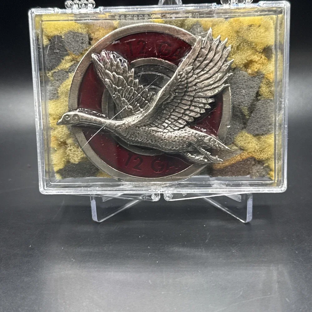 Vintage 1980 Great American Buckle Co Goose Hunting 12 Gauge Belt Buckle USA